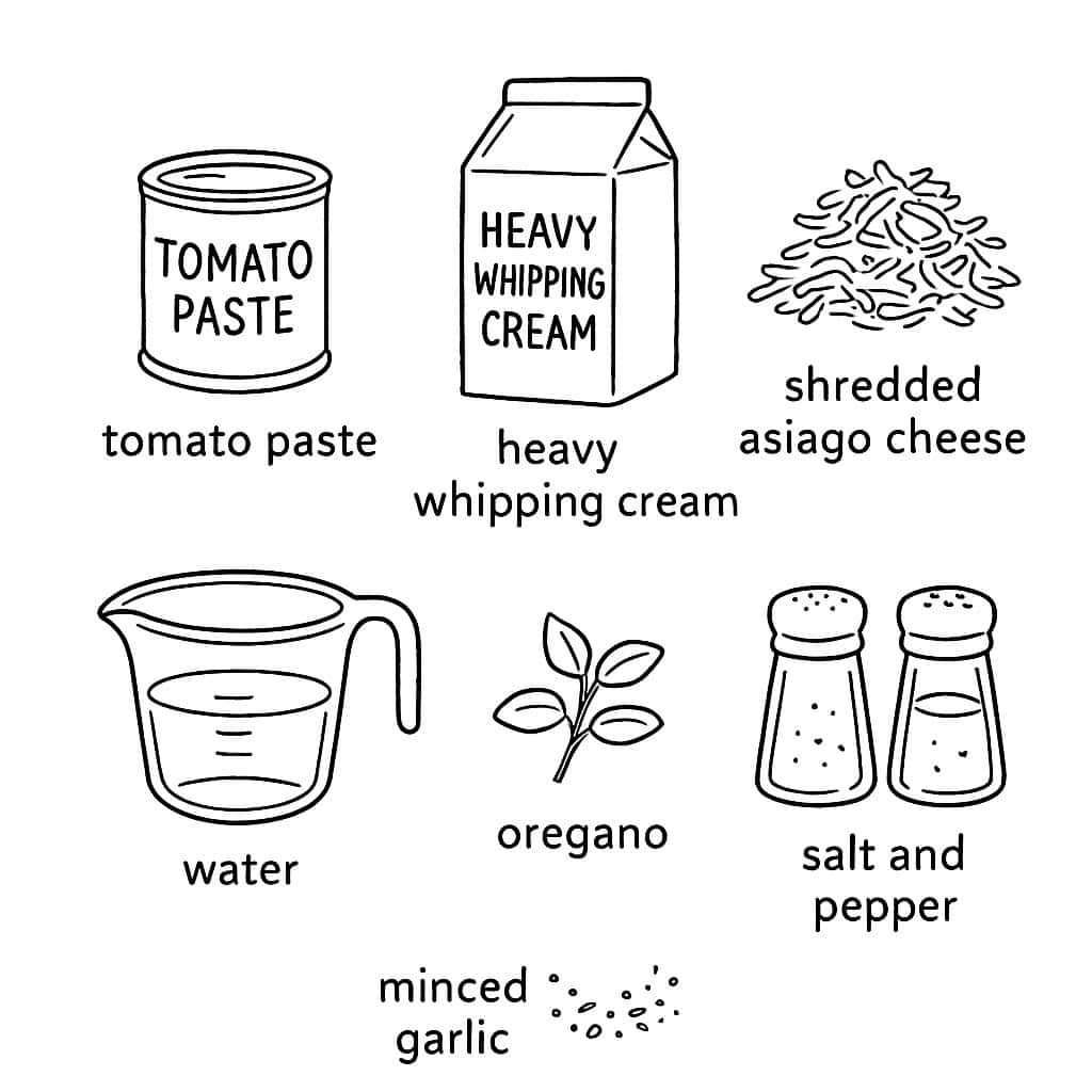 A drawing of the ingredients needed for this recipe. 