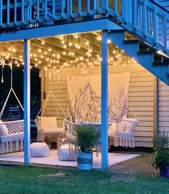 Cozy Under Deck Space featuring Hammock Chairs Celebrated Nest