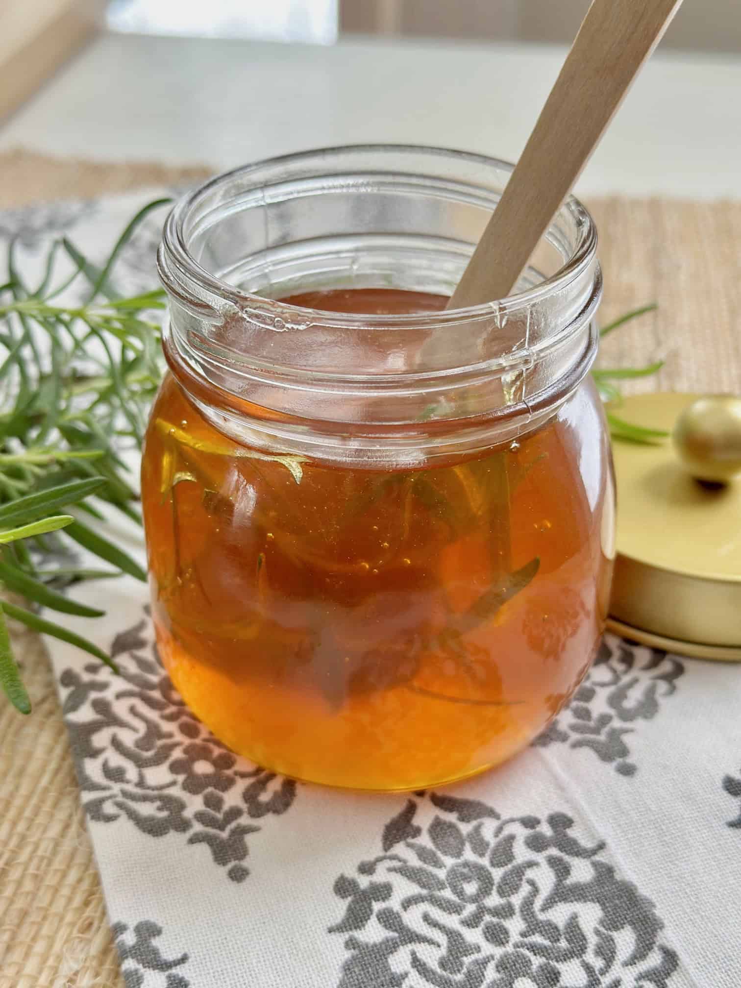 Rosemary honey in a jar. 