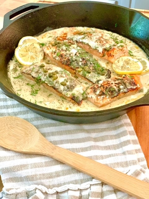 Pan Seared Salmon with Lemon Dill and Capers