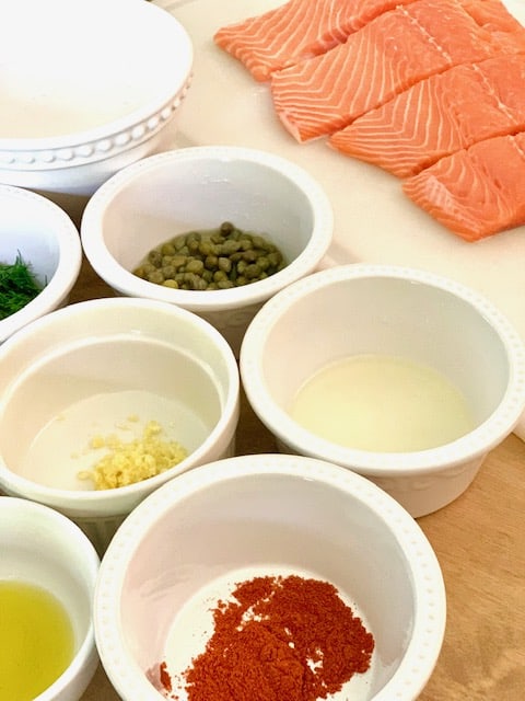 ingredients for this pan seared lemon dill salmon