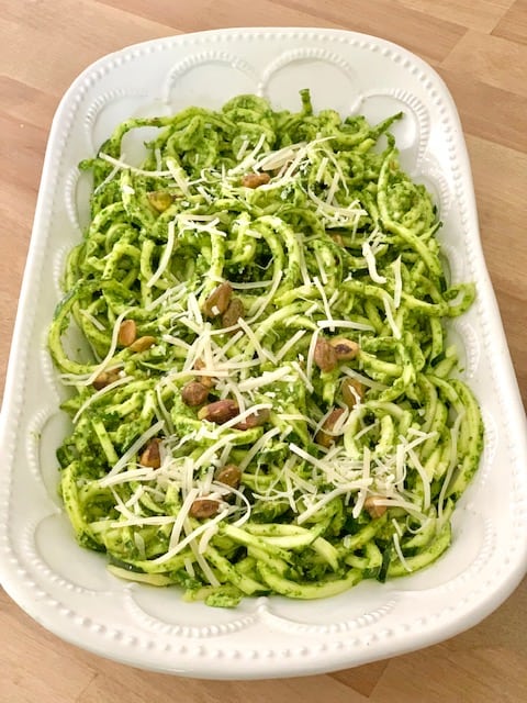 zucchini noodles made with parsley pistachio pesto
