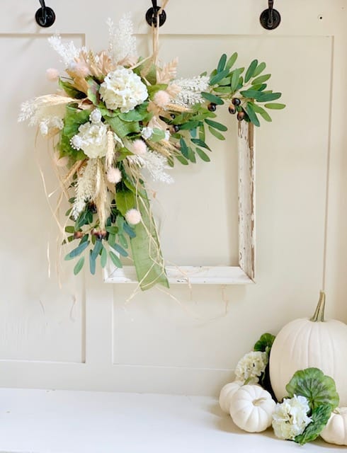 fall picture fram wreath with soft colors and wheat