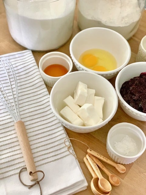 ingredients in small bowl for raspberry squares