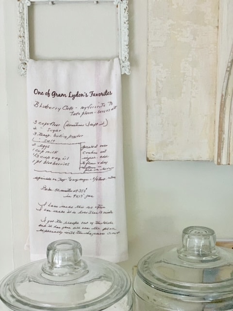 a tea towel with one of my gransmother's recipes written on it. 
