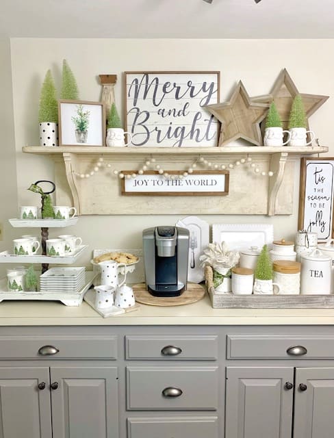 kitchen coffee bar decorated for christmas