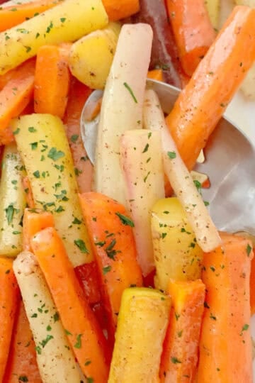 Roasted cinnamon carrots. A bright colorful collection of heirloom carrots.