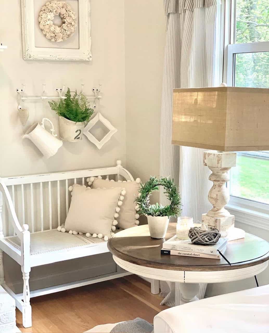 Living room lamp on a dark end table.