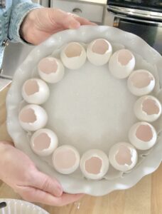 the circle of eggs still in the pie plate.