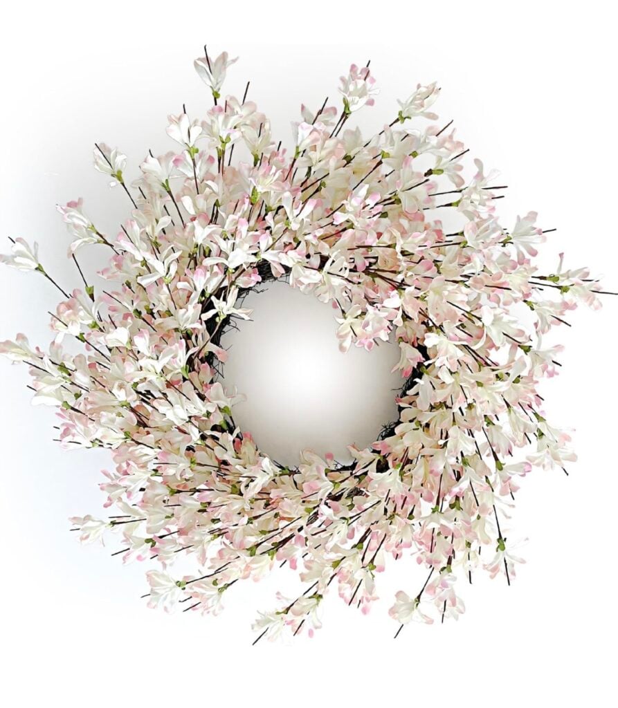 Soft pink faux spring wreath from Amazon.
