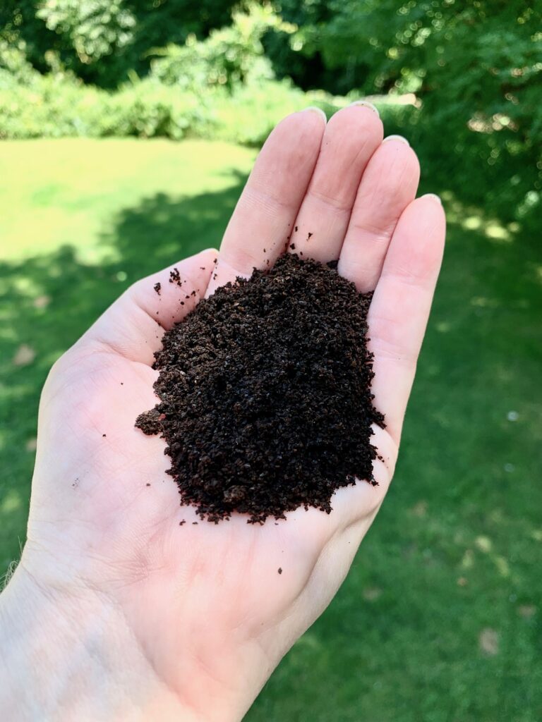 hand holding coffee grounds