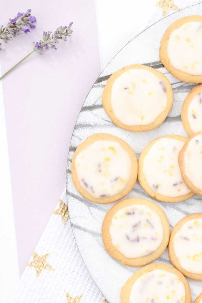 yummy round cookies with lavender in the frosting. 
