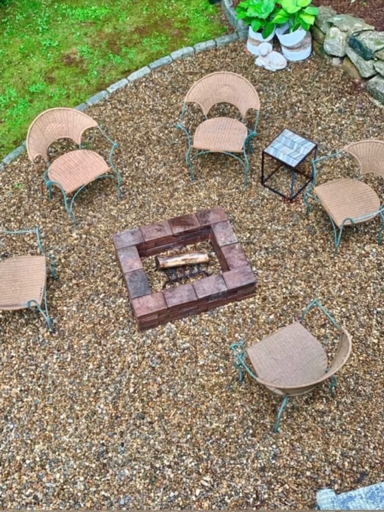 a top view of the overall space with the fire pit completed. 