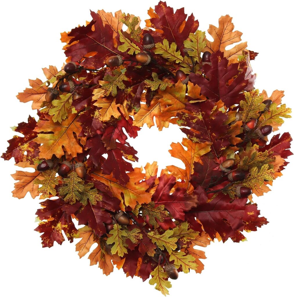 lots of bright fall color leaves on this maple wreath.