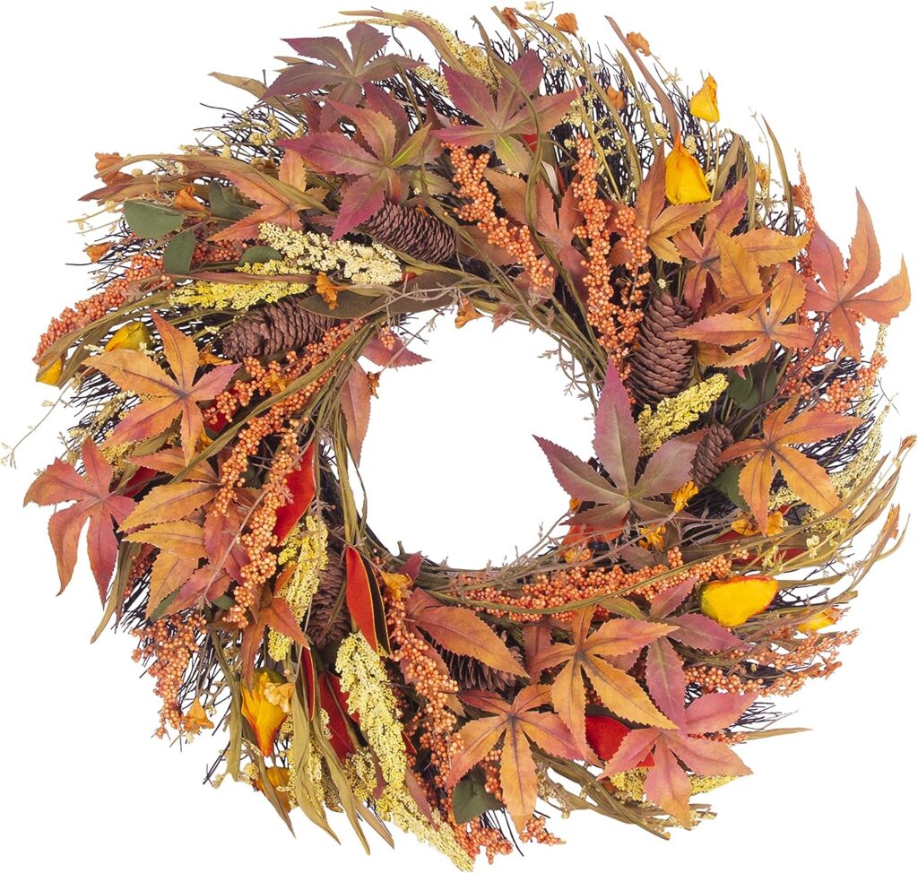 all fall colors on a very full wreath. 