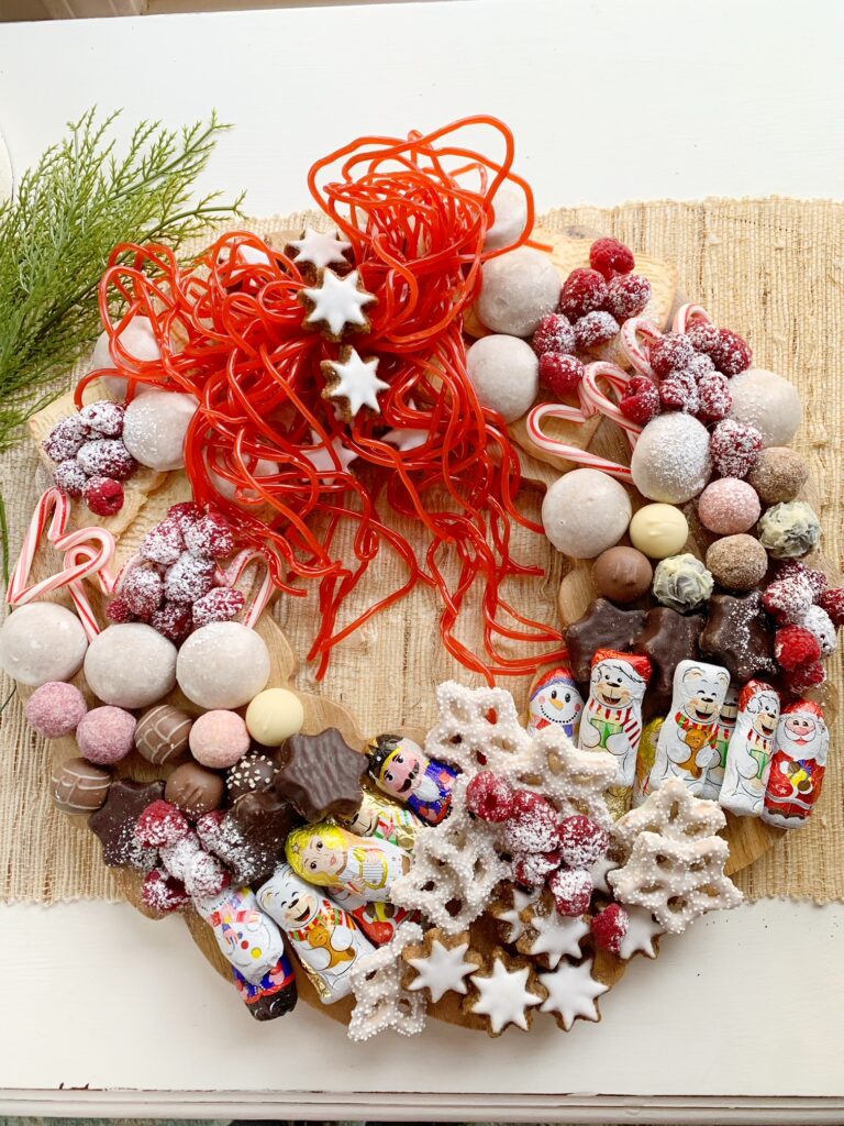 a top view of the Holiday Dessert Charcuterie Wreath Recipe.