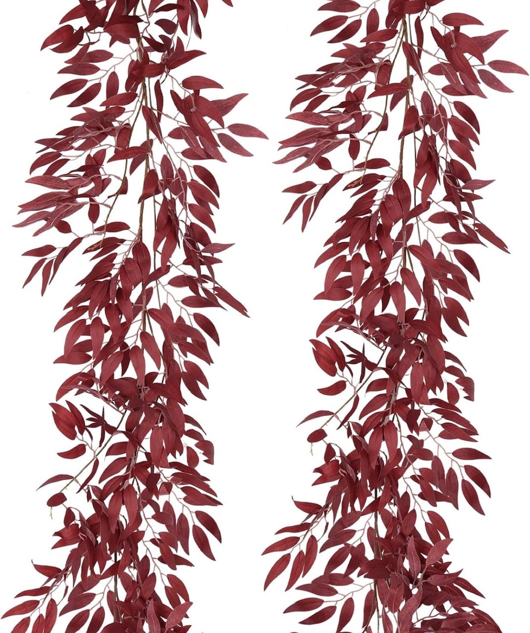 A burgundy wispy willow garland. 