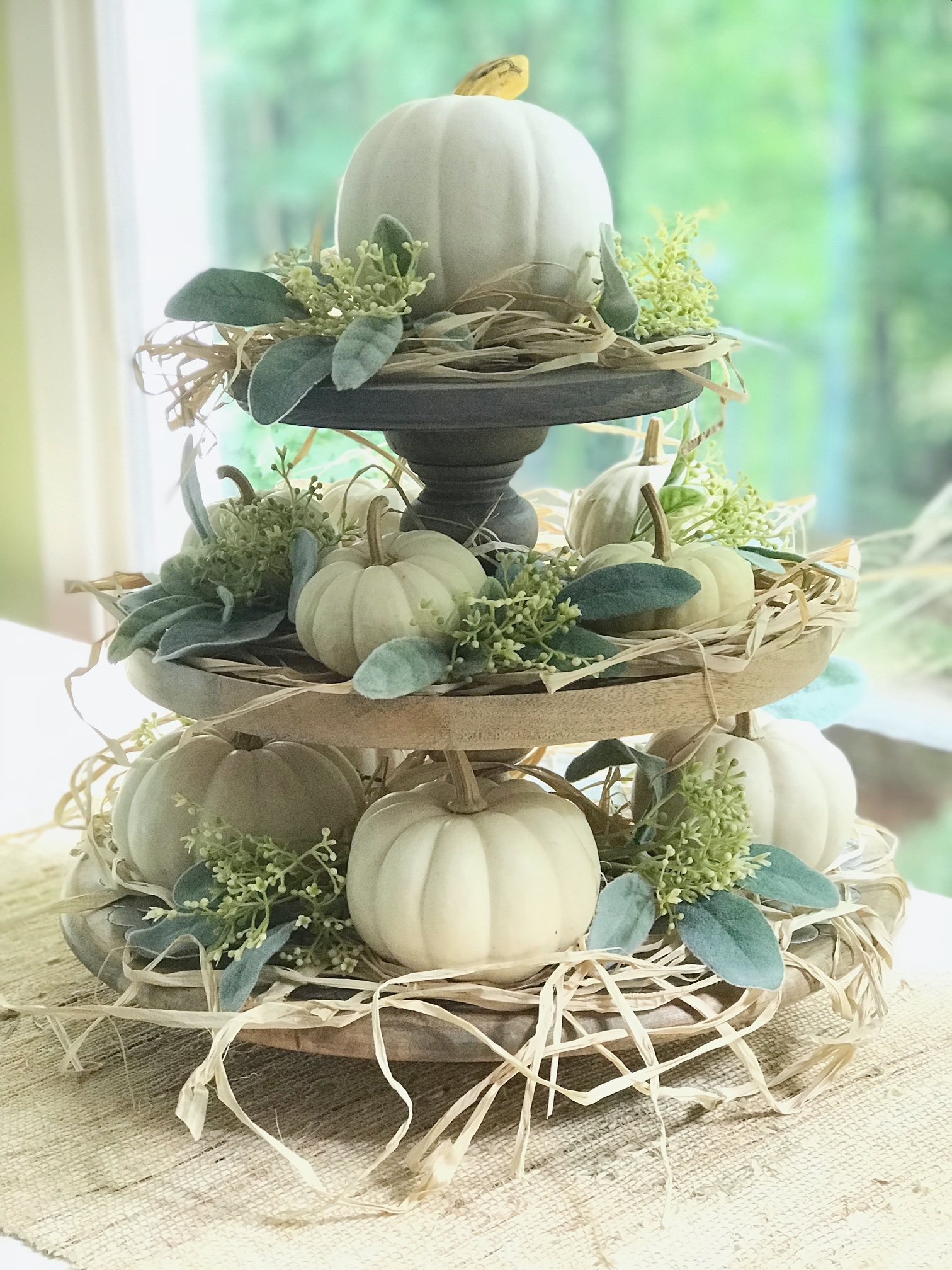 Pumpkin Centerpiece DIY: Easy Neutral Fall Decor with a Tiered Tray -  Celebrated Nest, image size:1512x2016