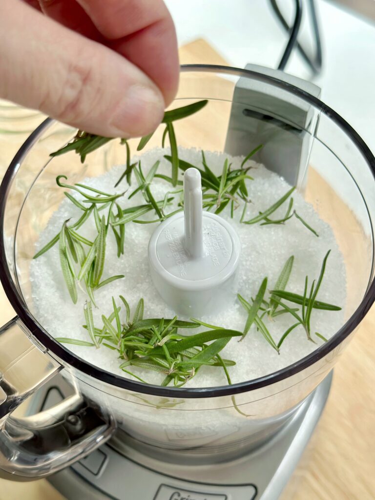 rosemary leaves added to the salt in the food processor. 