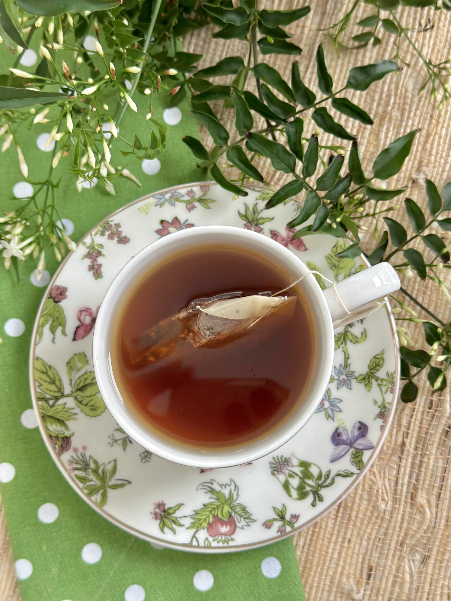 Tea with tea bag in it. 