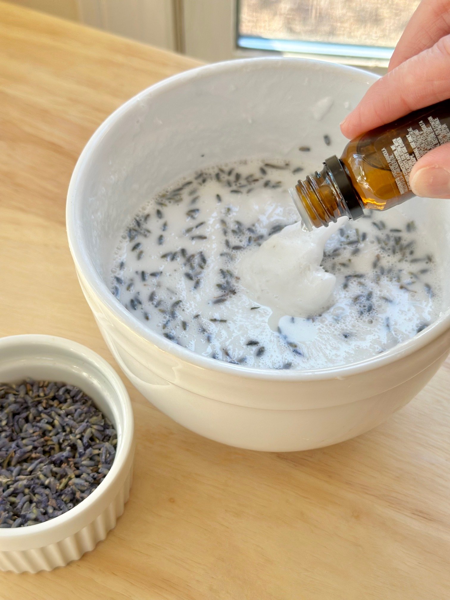 Adding lavender oil to the mix.
