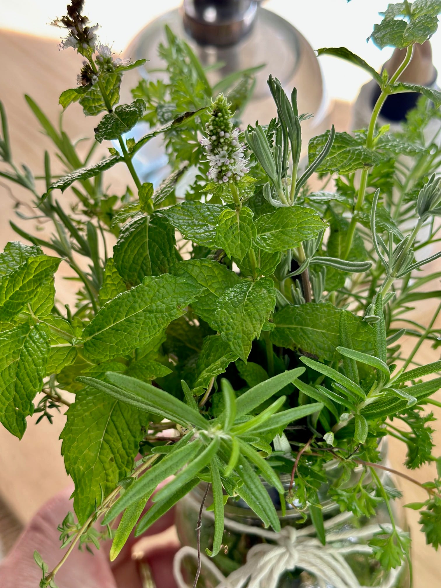 A photo of the herbs mixed in the jar. 