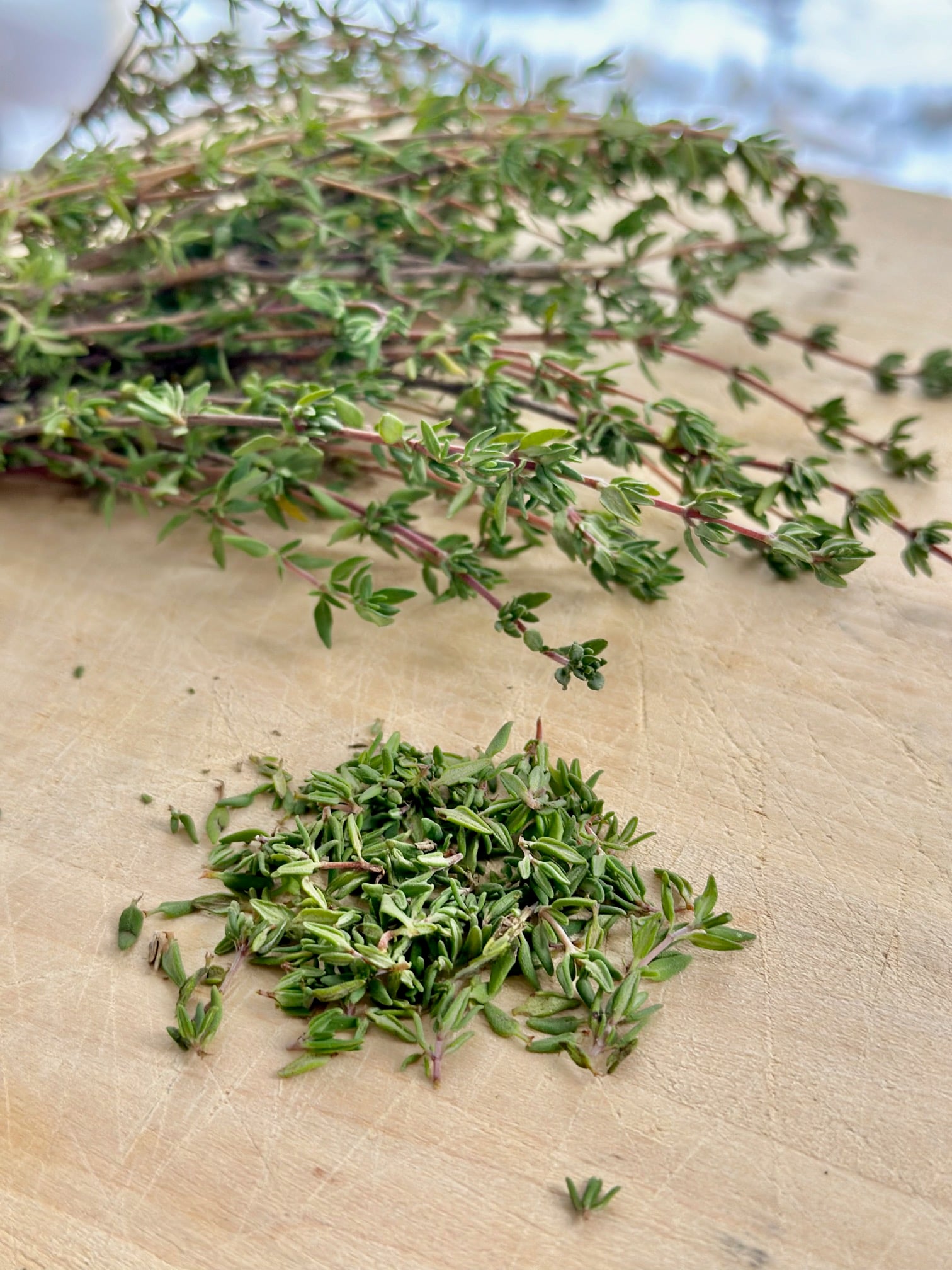 Fresh thyme in a pile for thyme infused honey. 
