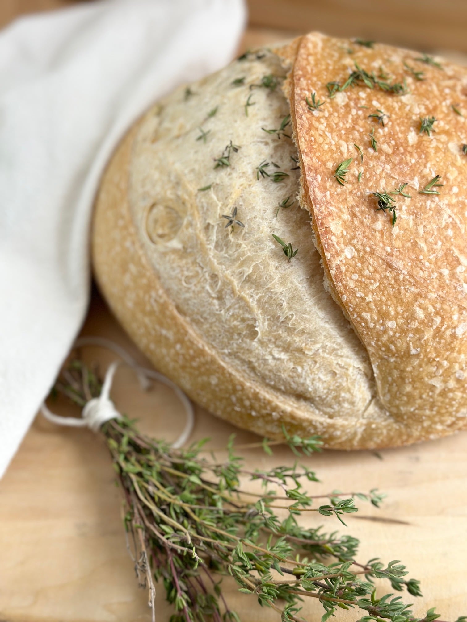 Sourdough bread with thyme on top. 