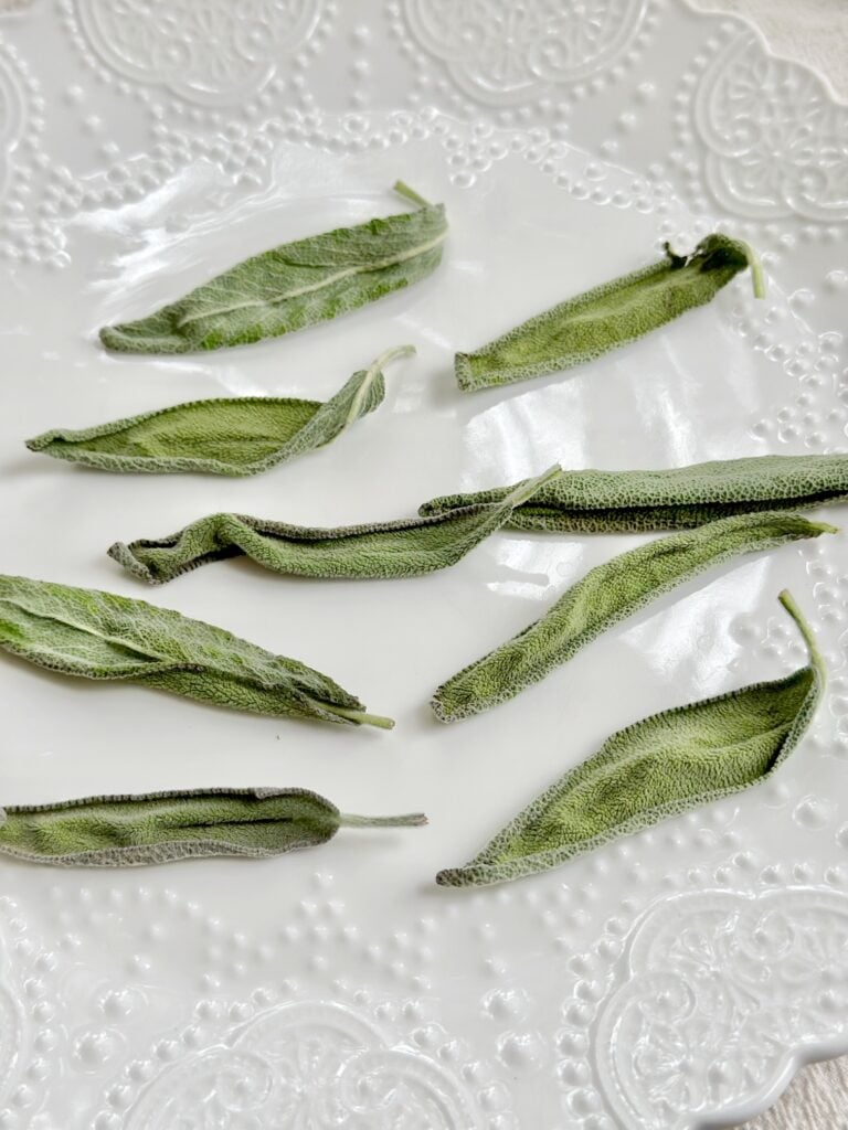 Dried sage after the microwave.