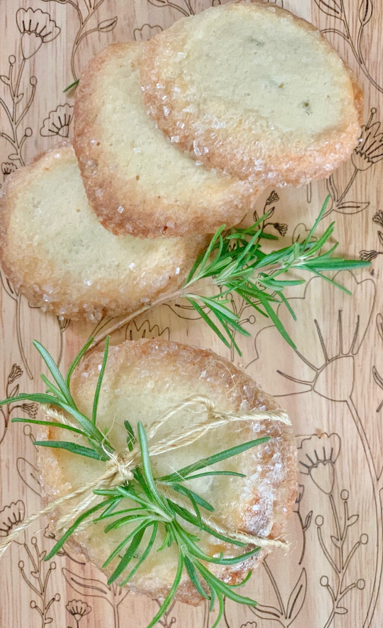 Rosemary lavender cookies on a cutting board.