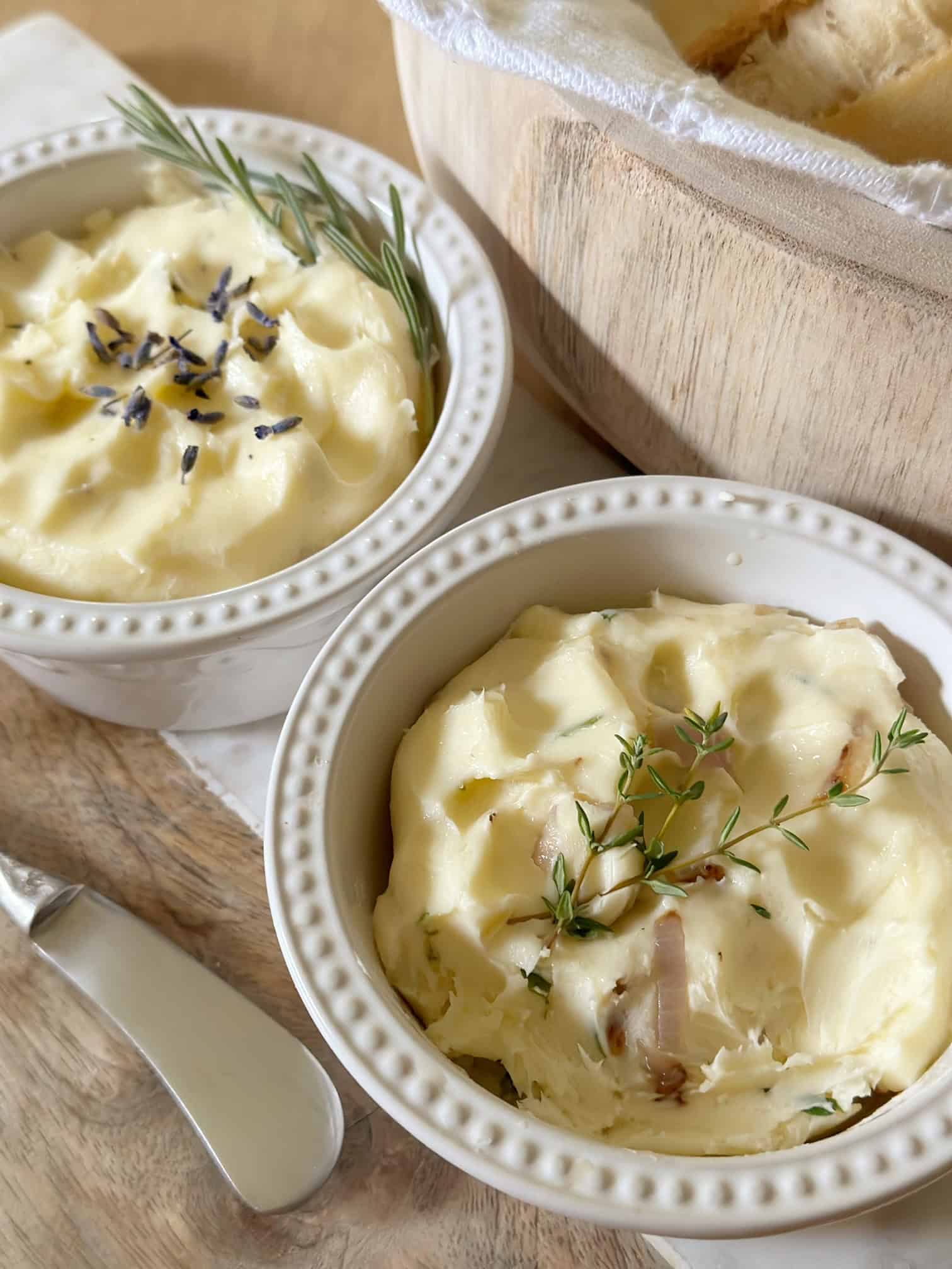 A close up of the lavender and thyme butter.