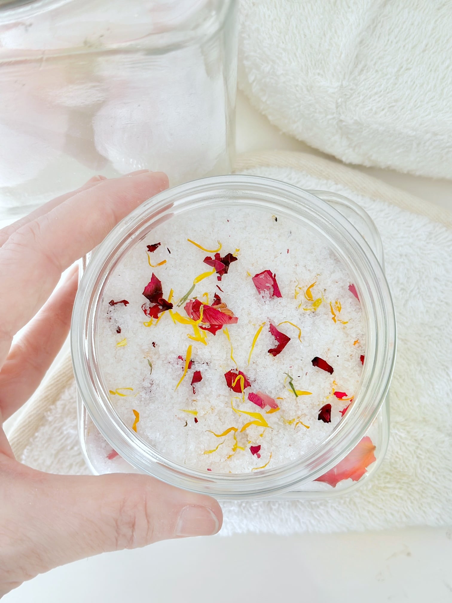 Me holding the jar of bath salts.