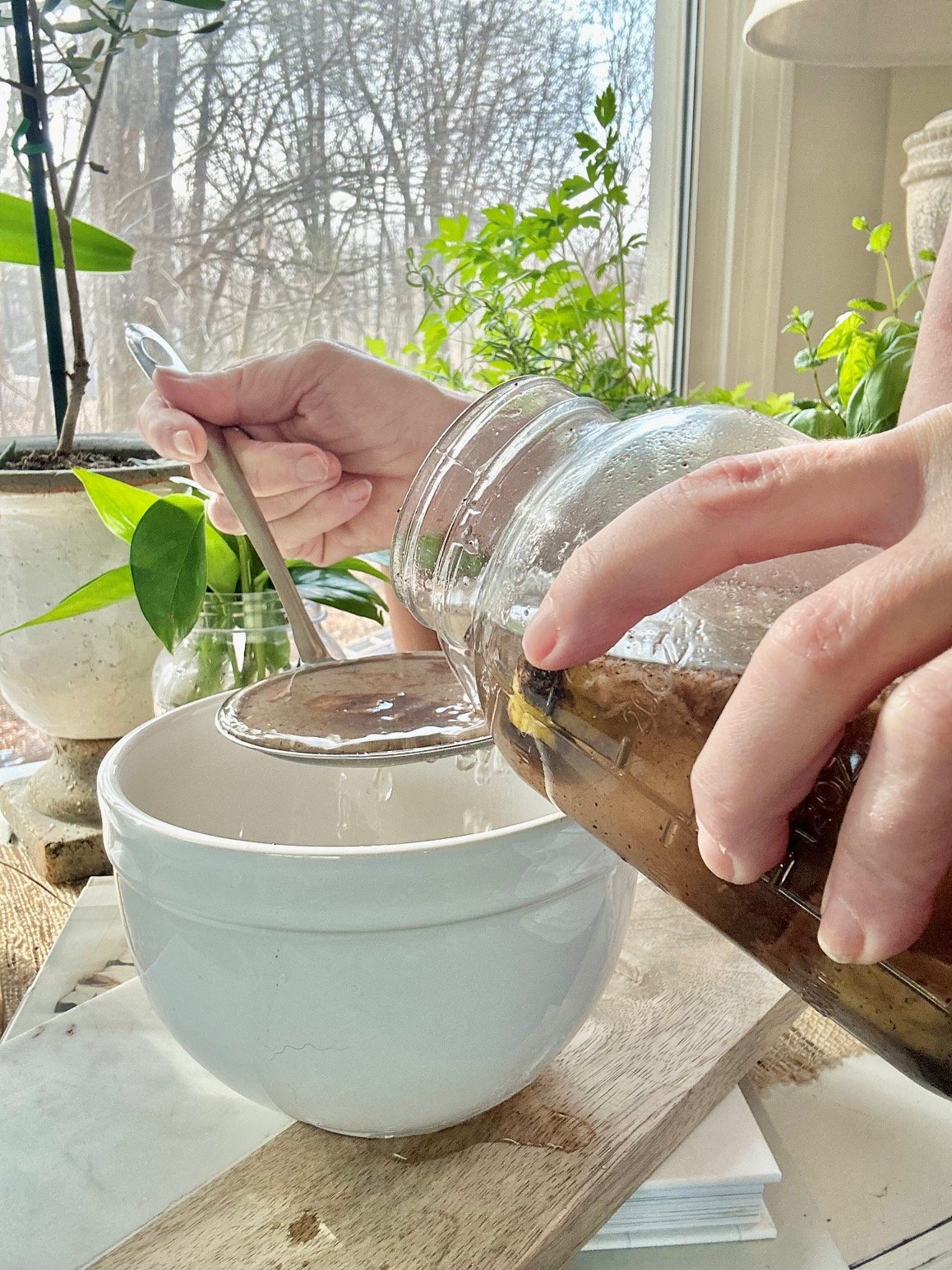 straining banana water.