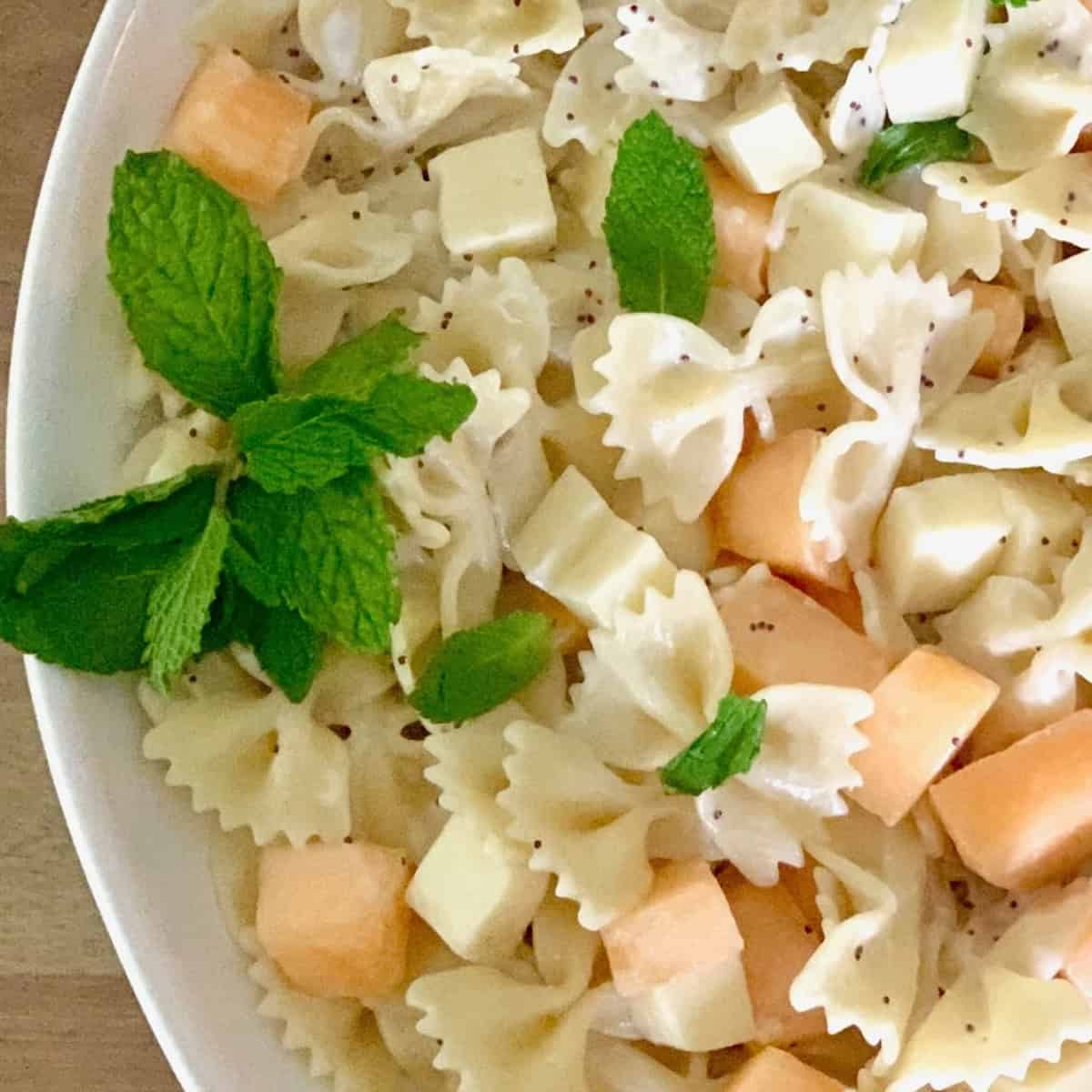 Easy Mint, Cantaloup and Fontina Pasta Salad