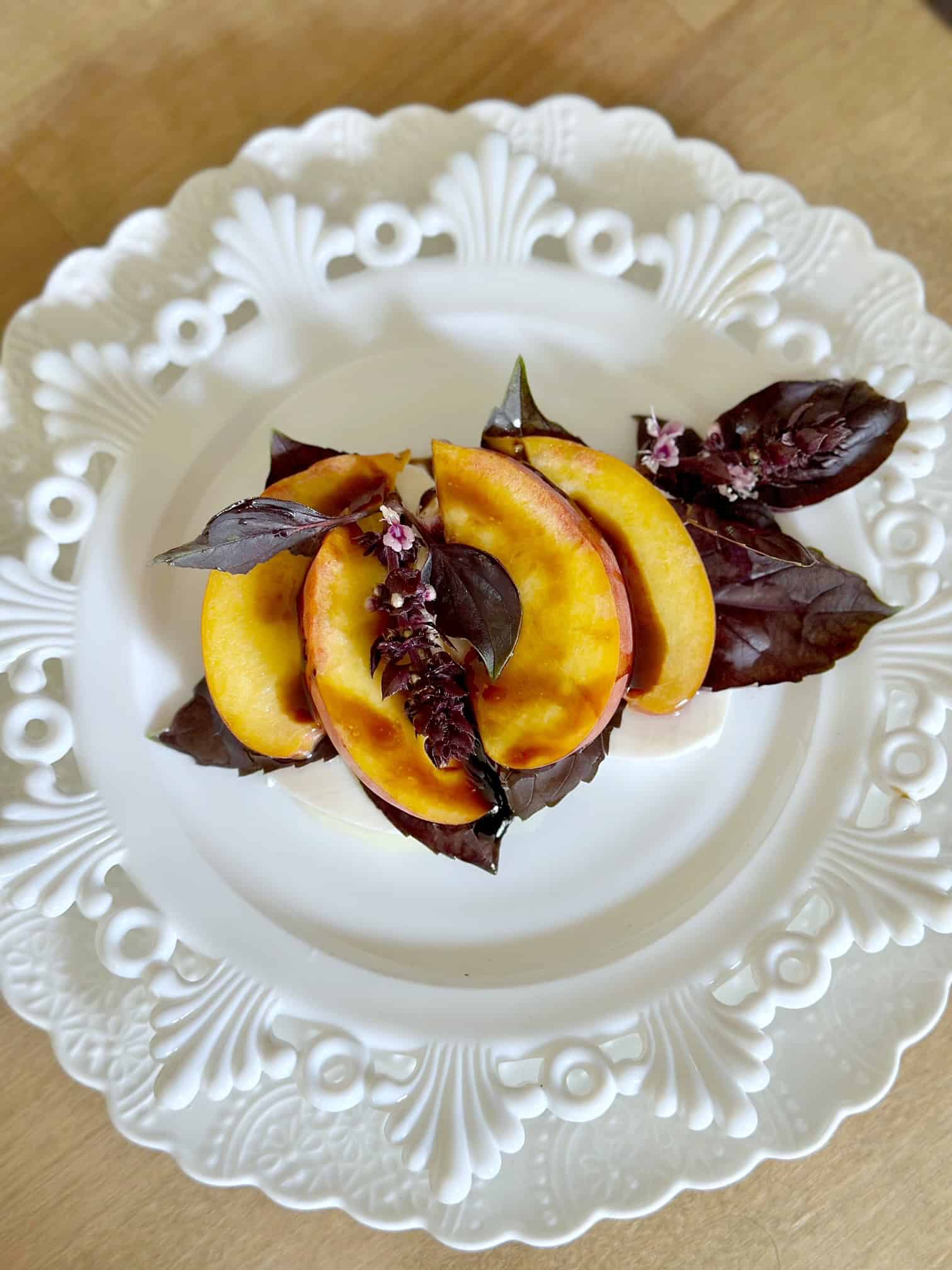Top view of this dish on a white plate. 