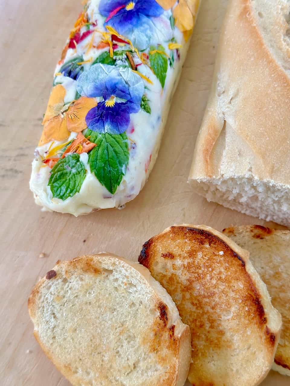Flower butter served with bread.