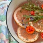 A simmer pot recipe with fresh grapefruit and fresh herbs from the garden.