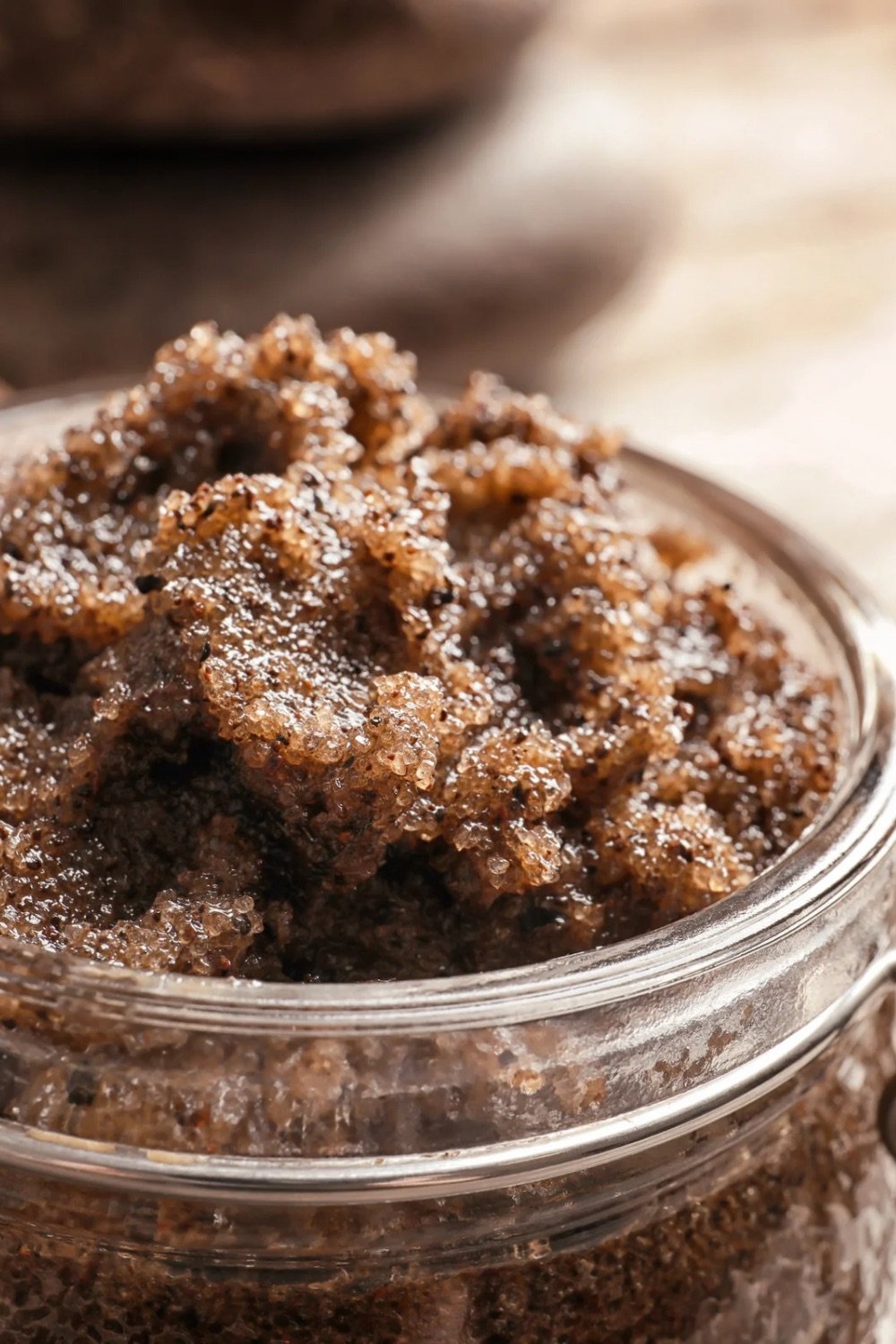 Coffee ground scrub mixed with coconut oil to make a coffee scrub.