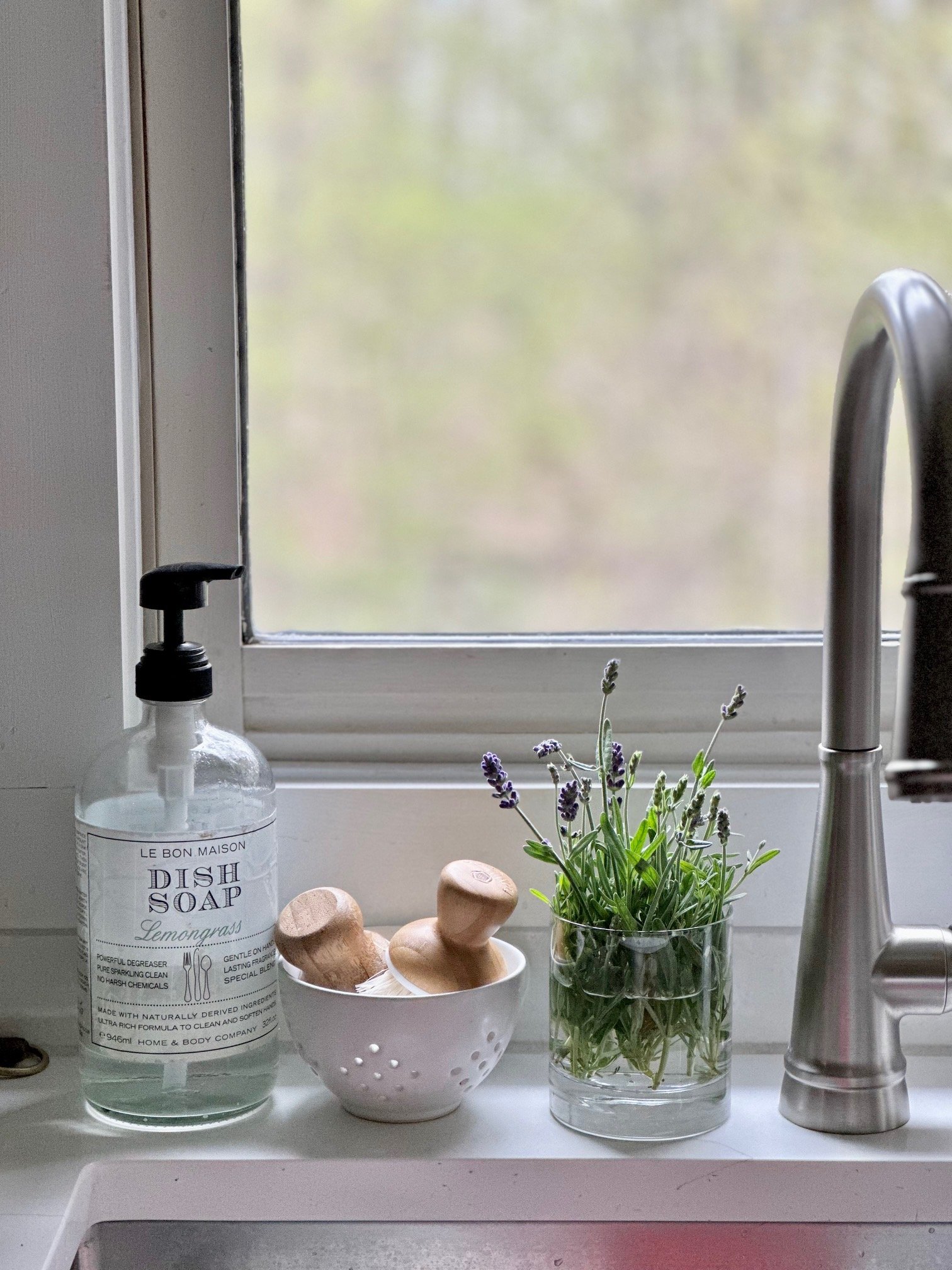 Lavender cuttings in a glass of water.