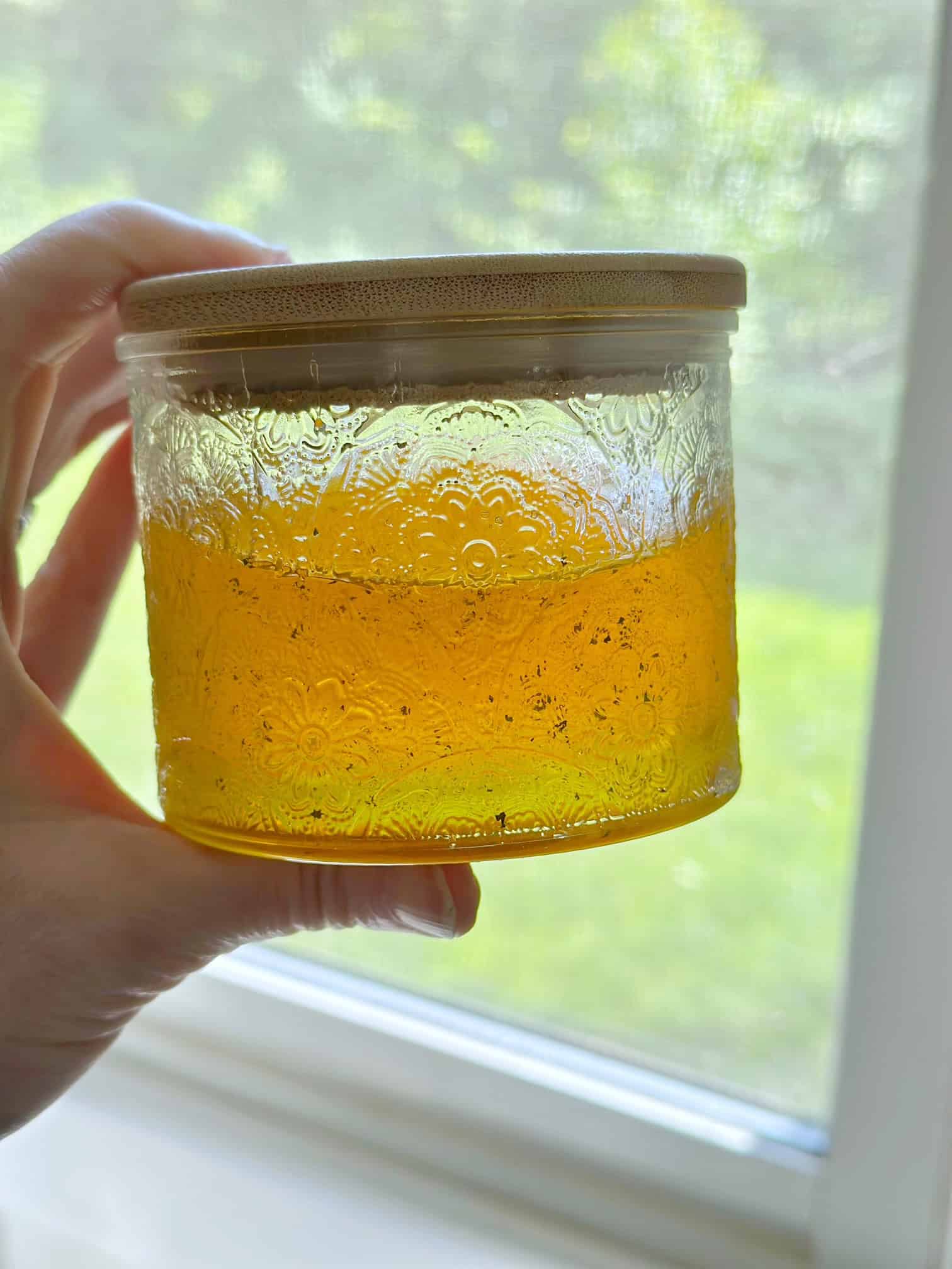 A jar filled with mint honey.