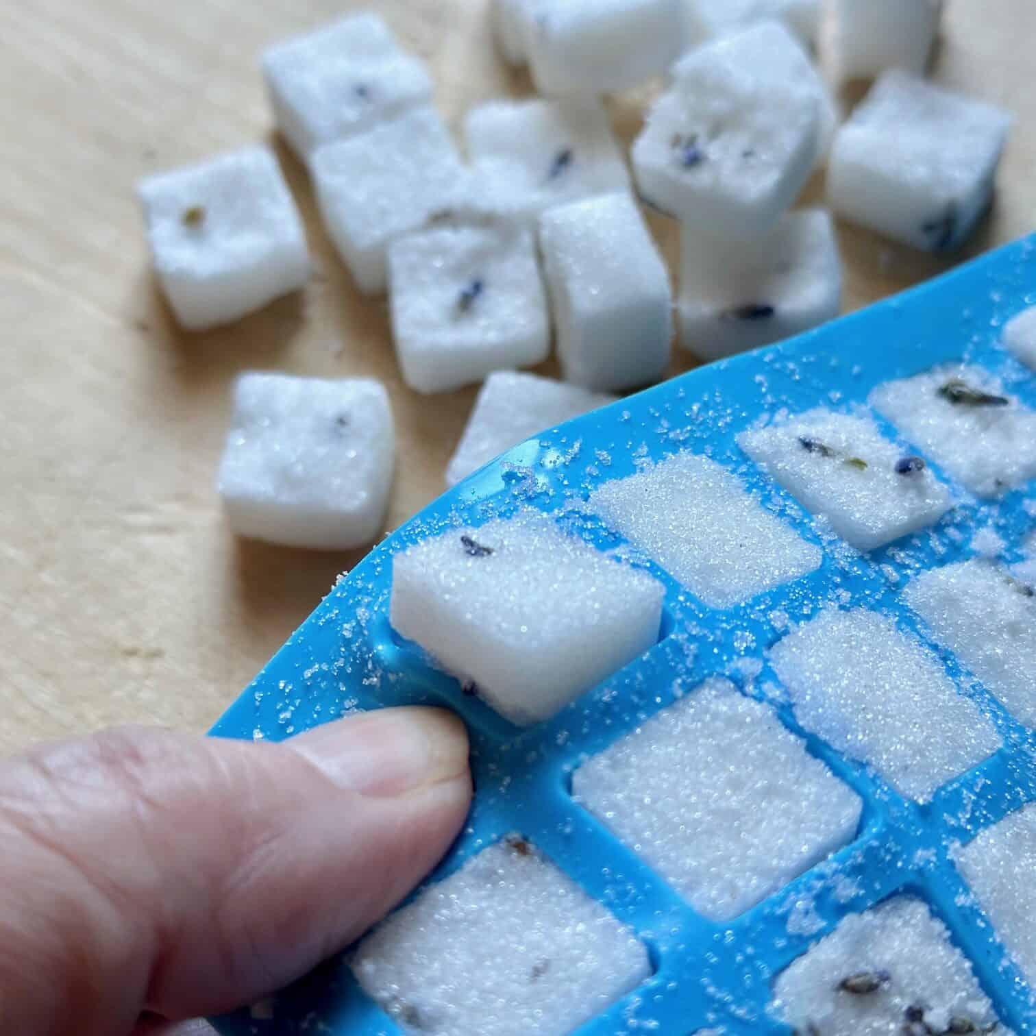 Popping the cubes out of the silicone mold. 