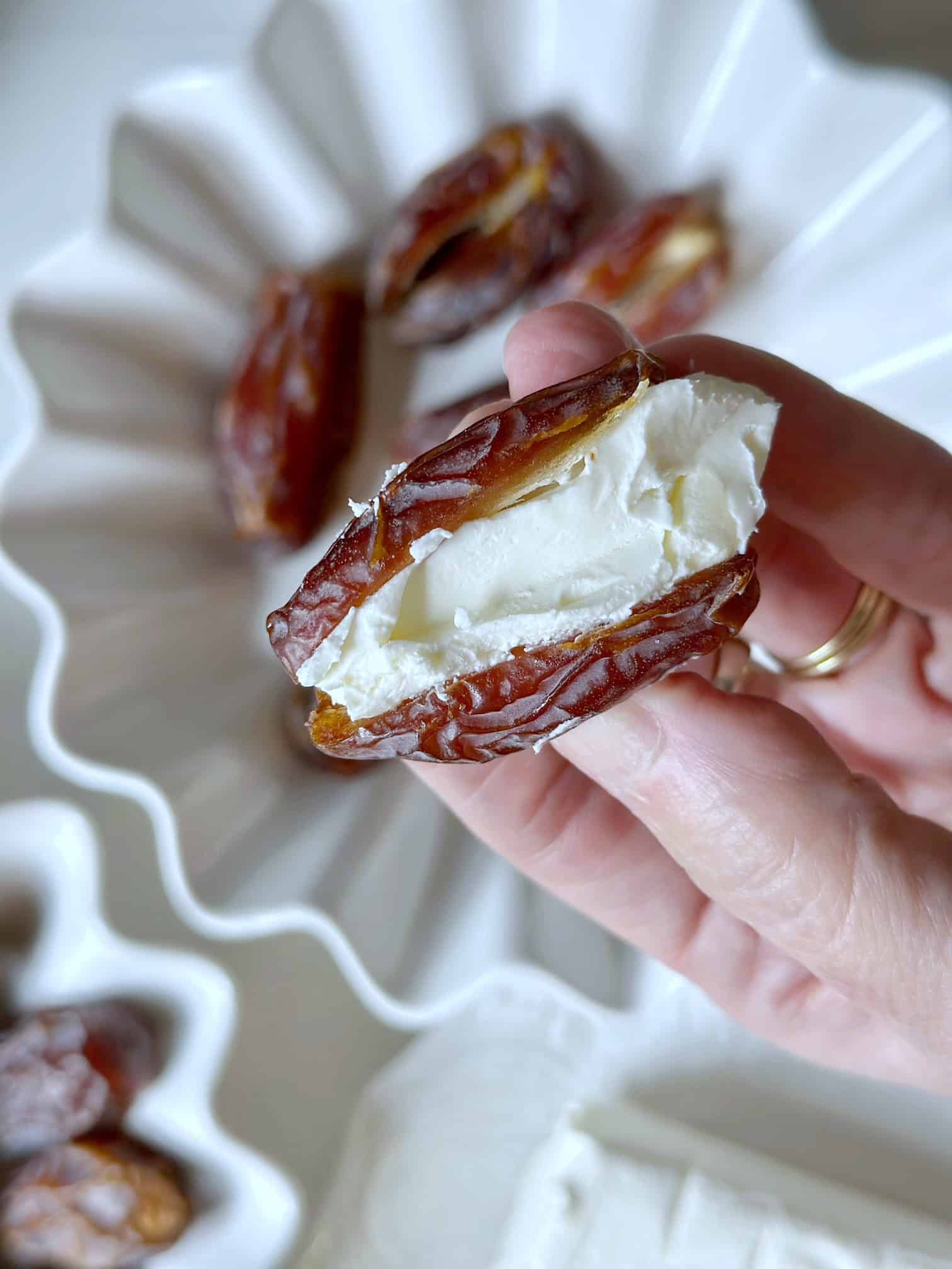 The date filled with cream cheese.