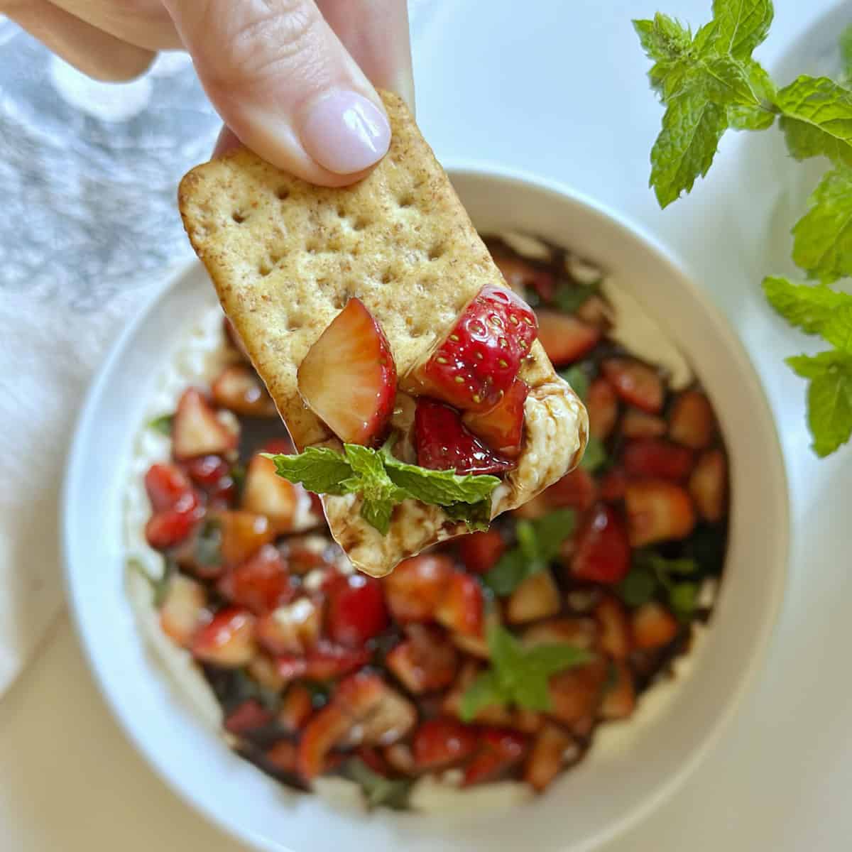 Strawberries over whipped feta. 