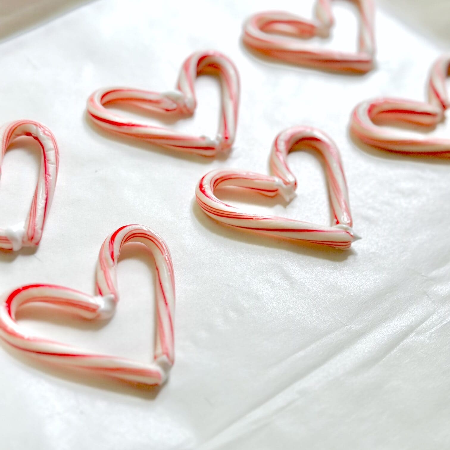 a tray of candy cane hearts.