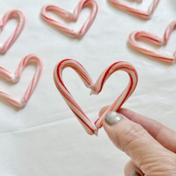 DIY candy cane hearts made with mini candy canes.