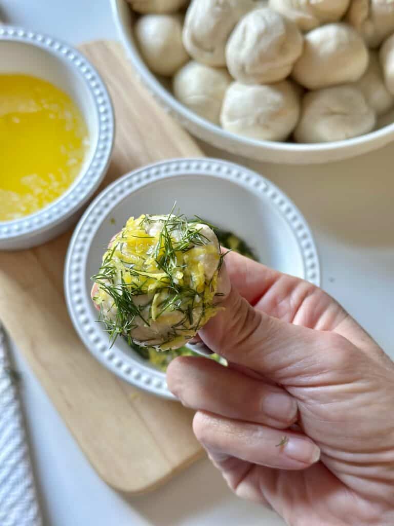 Lemon zest, dill, salt ball.