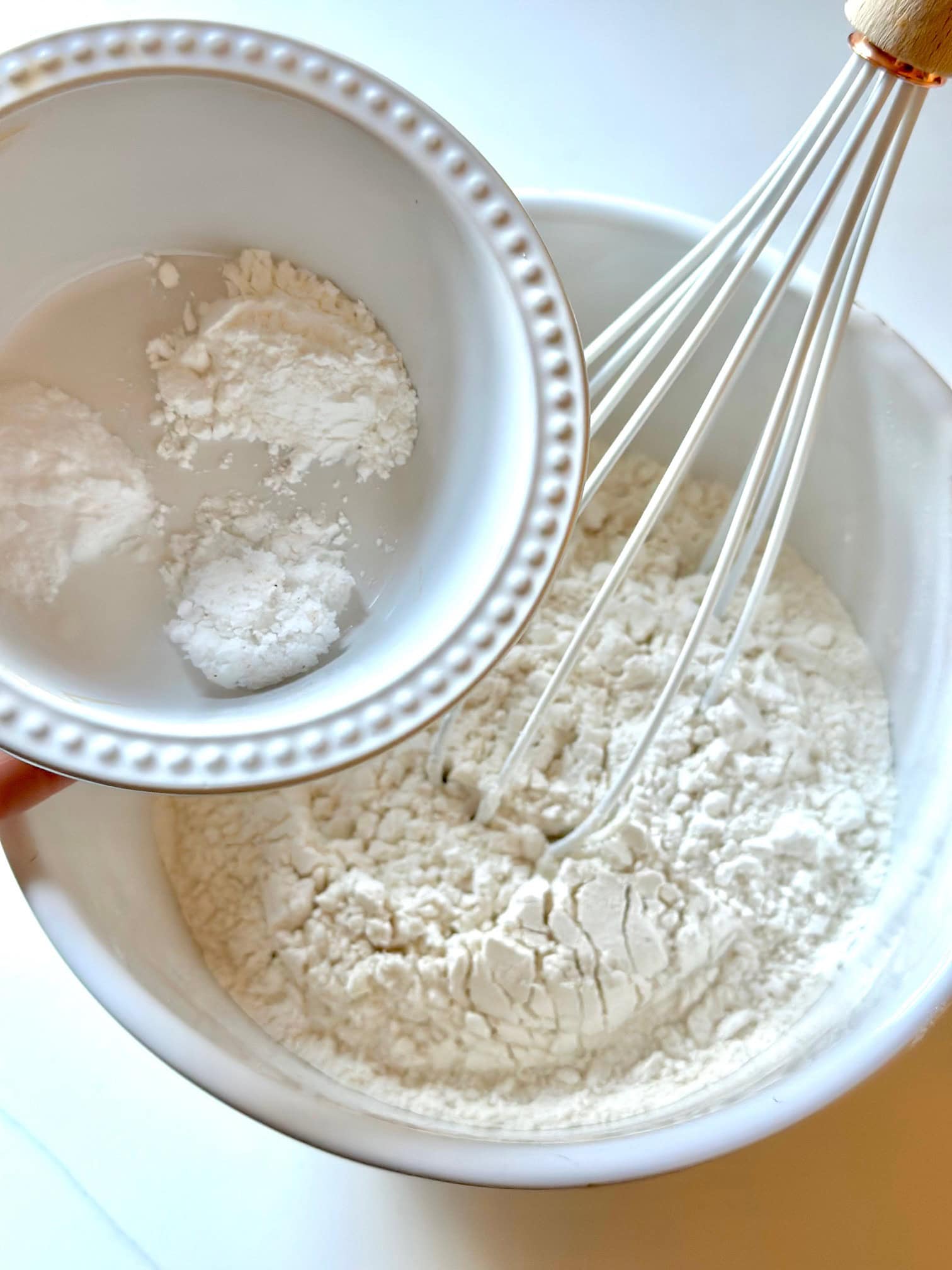 Flour with baking soda, salt and baking powder.