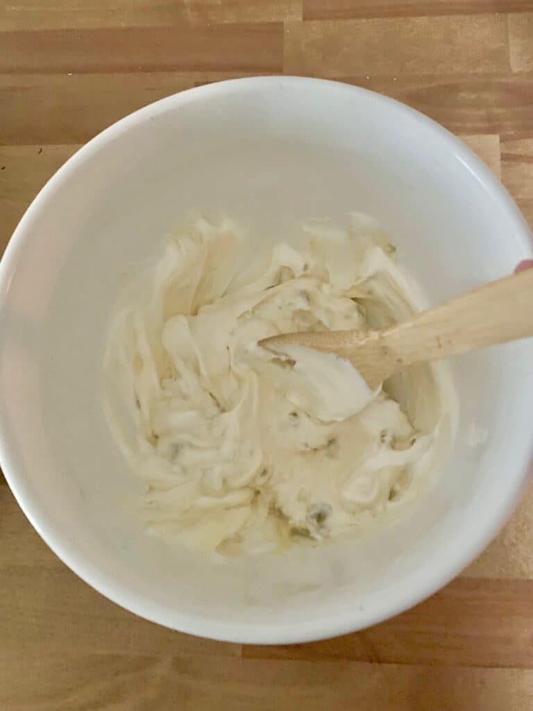 A mixture of cream of celery soup and sour cream. 