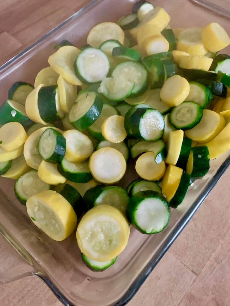 Steamed squash in 9" x 13: baking dish. 