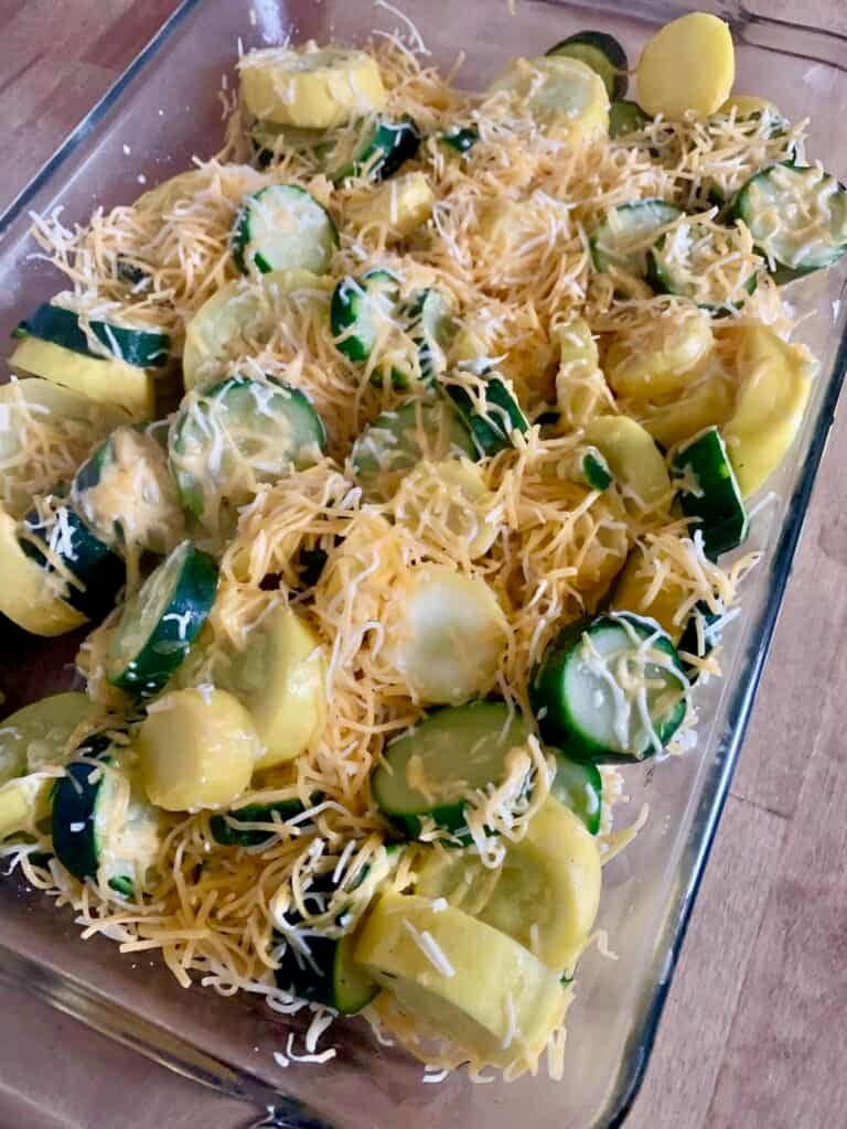 Cheese has melted on squash. 